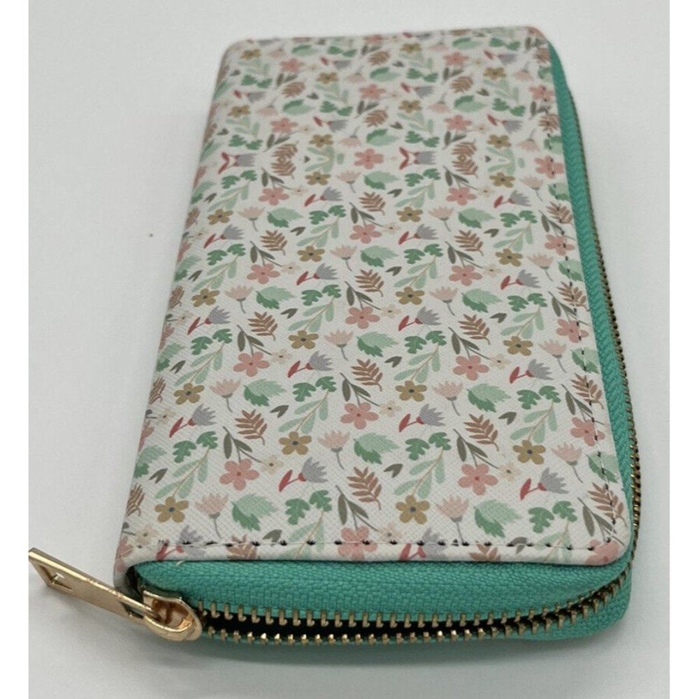 womens wallet teal and White floral print. by Heimish Atlantic Fashion.